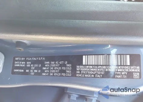 2018 Fiat 500X Pop Fwd из США, поврежденный, VIN ZFBCFXAB4JP700197